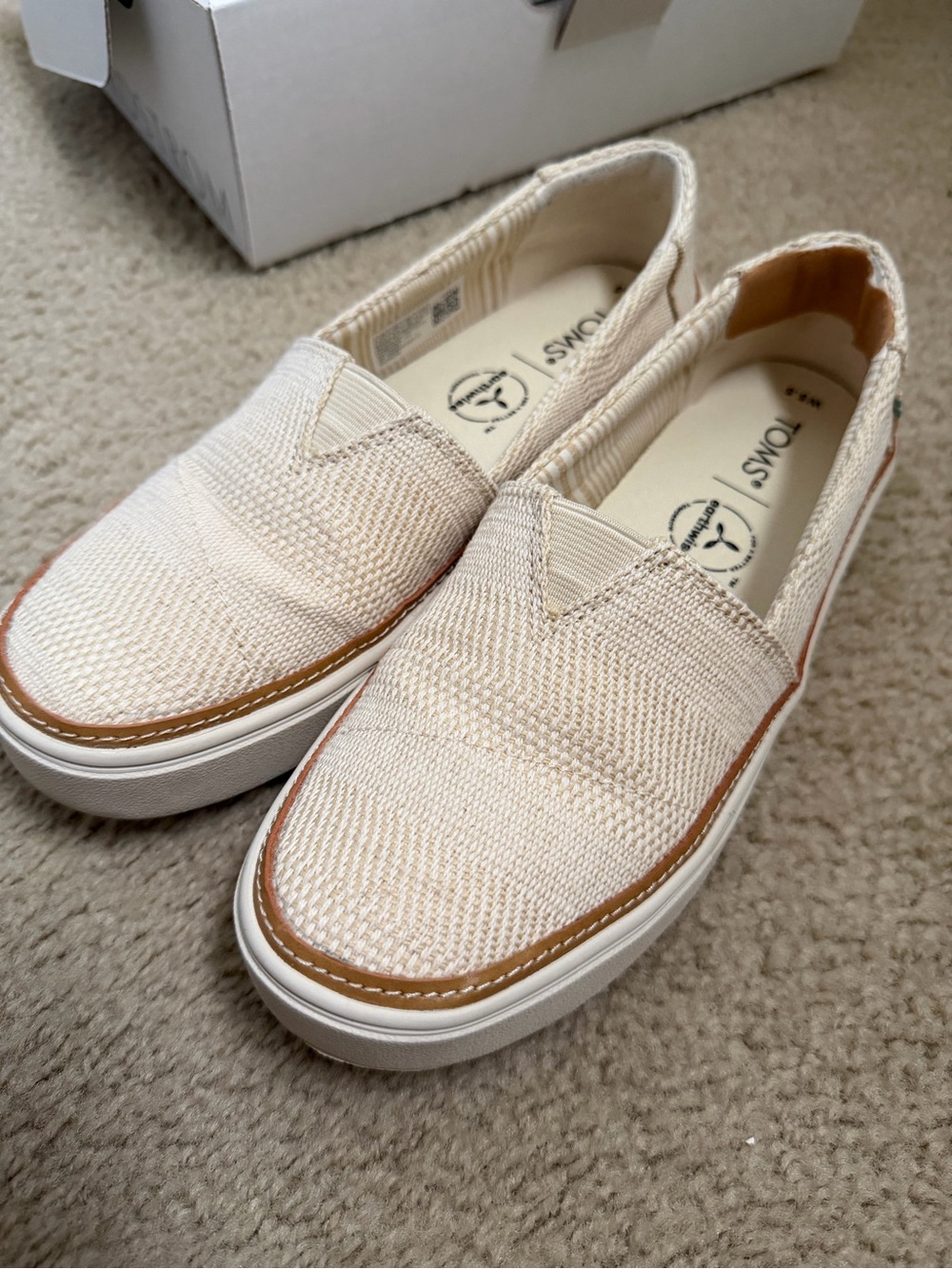 TOMS Women’s Slip-On Loafers in Cream with Tan Trim